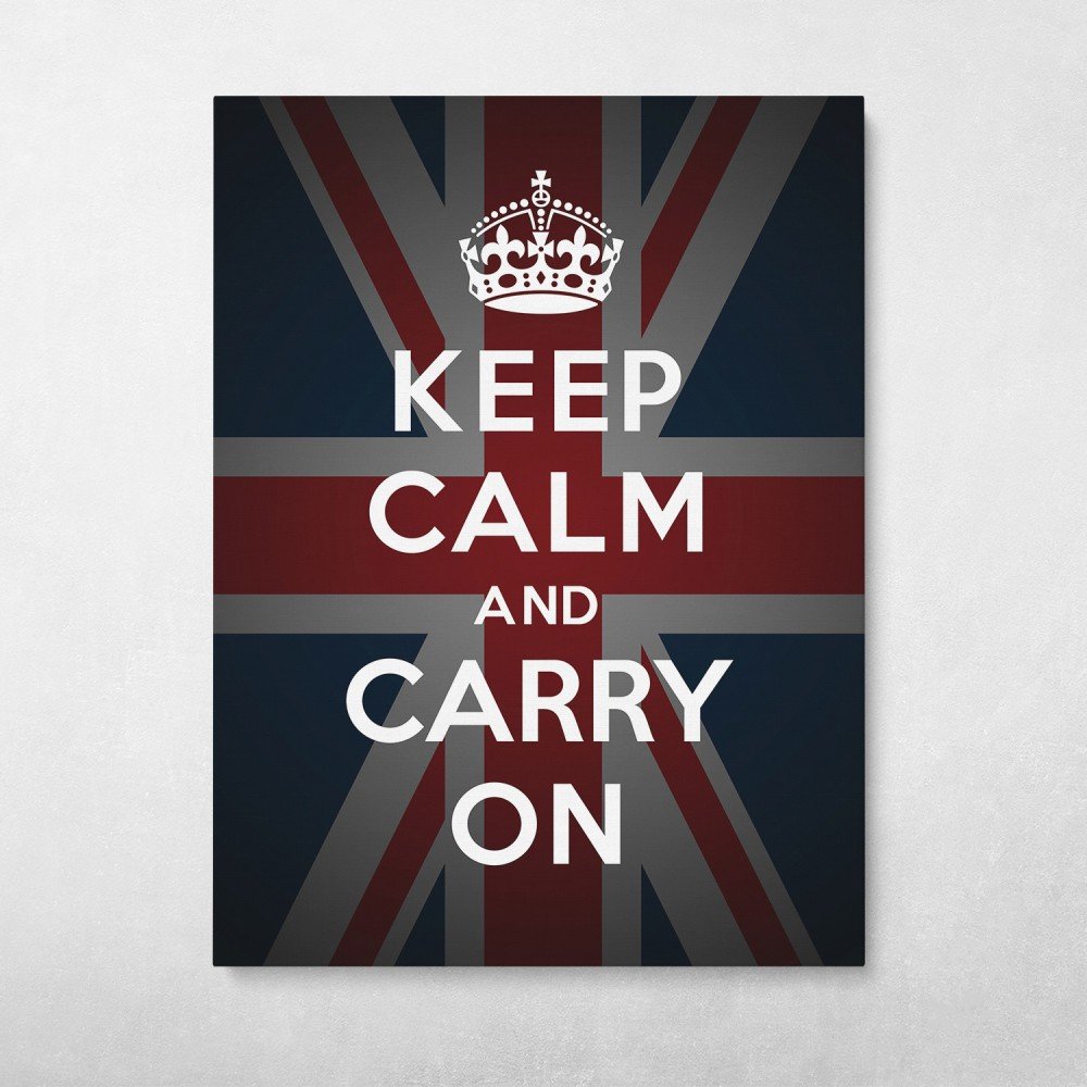 Keep Calm And Carry On British Flag Red And Blue Wall Art